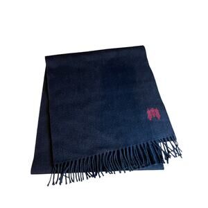 Fortnum & Mason Fringed Cashmere Scarf Navy Blue